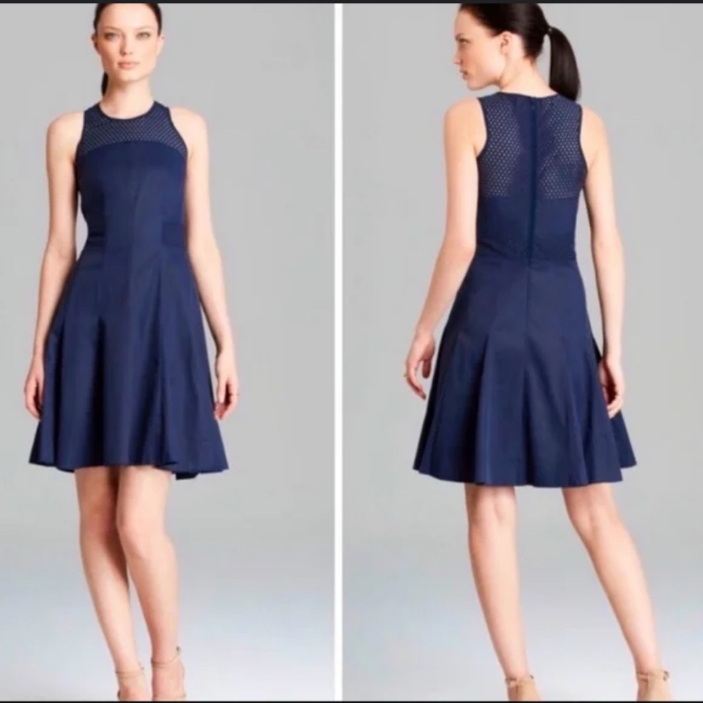 Rebecca Taylor Navy Blue Laser Cut Fit and Flare Dress
